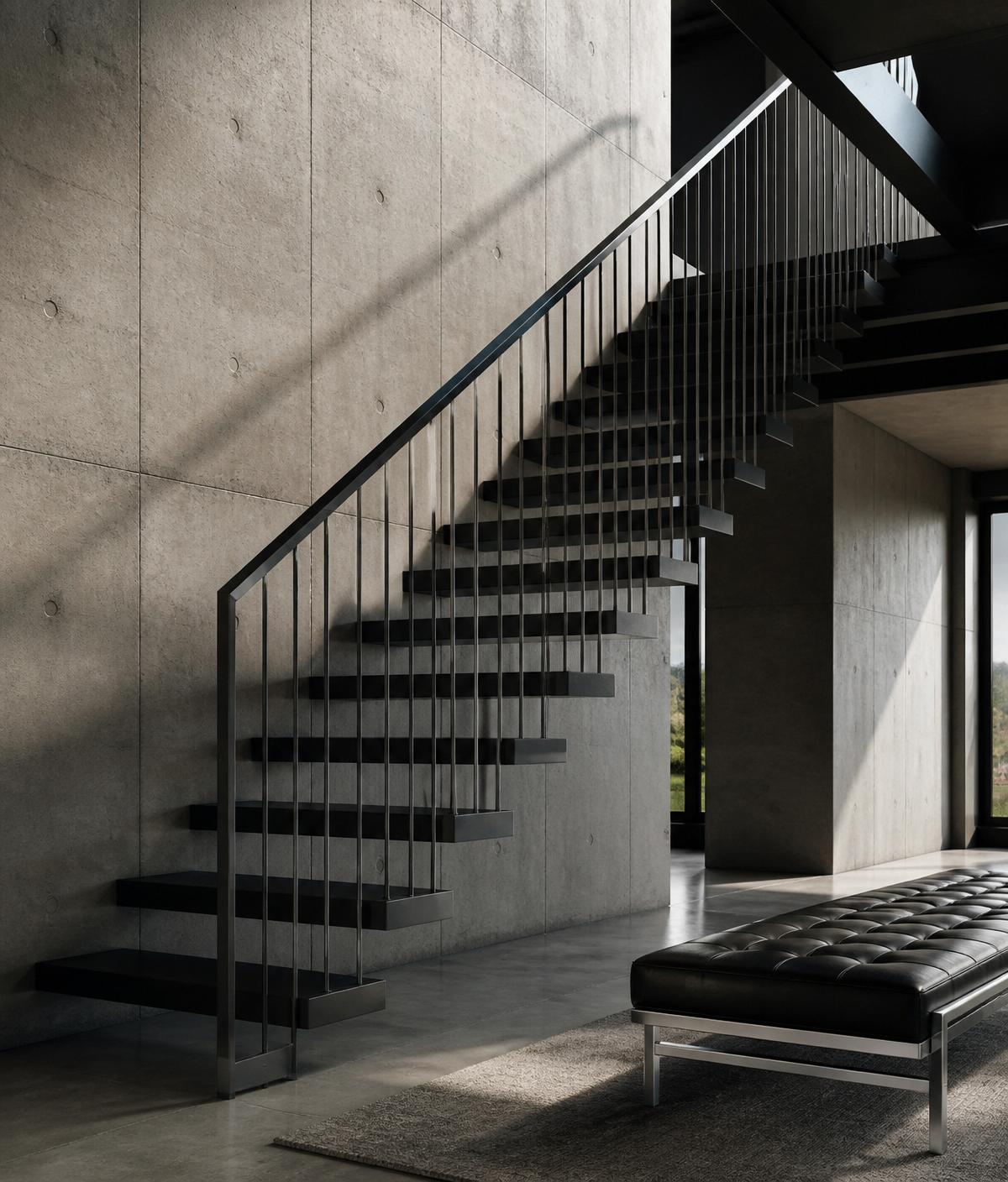 Zwevende stalen trap met minimalistische balustrade